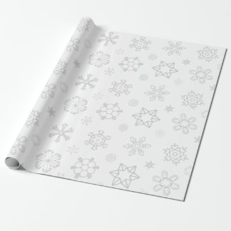 Grijze sneeuwvlokken op wit kerstpapier cadeaupapier