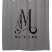 Grijze sofistiek met Elegant Monogram M Aangepast Douchegordijn (Voorkant)