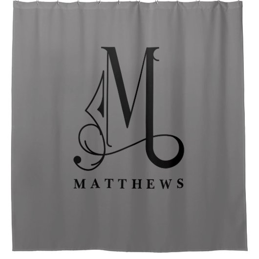 Grijze sofistiek met Elegant Monogram M Aangepast Douchegordijn (Voorkant)