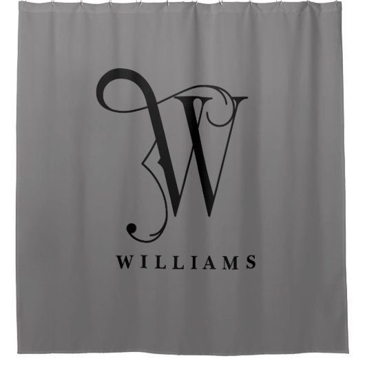 Grijze sofistiek met Elegant Monogram W Aangepast Douchegordijn (Voorkant)