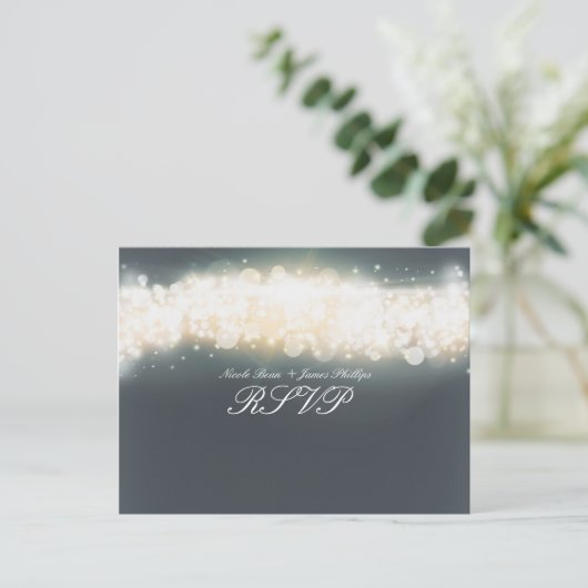 Grijze Sparkle Light Blast RSVP Weddenschap Briefk Uitnodiging Briefkaart (Staand voorkant)
