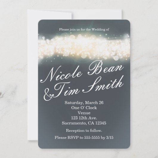 Grijze Sparkle Light Blast Wedding Invitations Kaart (Voorkant)