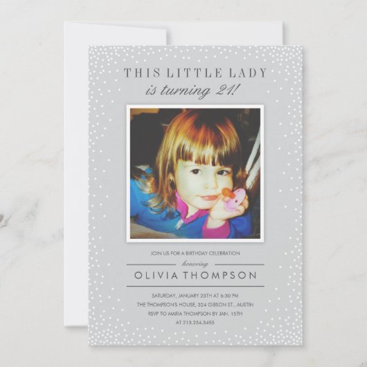 Grijze Sparkle Oude Foto Verjaardag Uitnodigingen (Voorkant)