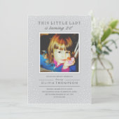 Grijze Sparkle Oude Foto Verjaardag Uitnodigingen (Staand voorkant)