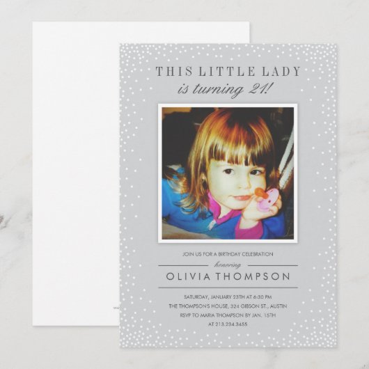 Grijze Sparkle Oude Foto Verjaardag Uitnodigingen (Voorkant / Achterkant)