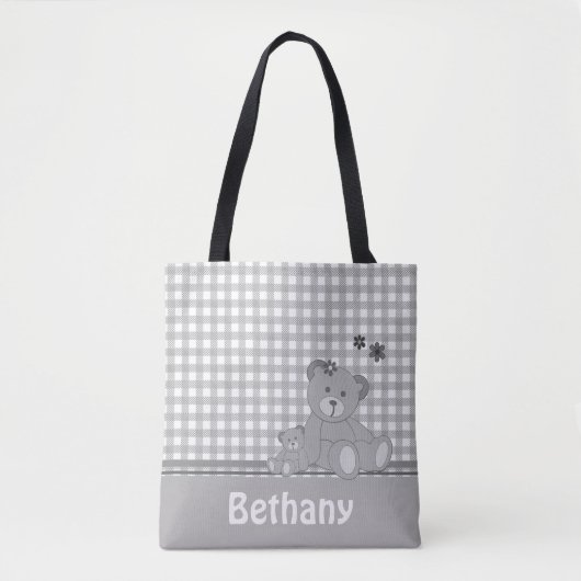 Grijze spelden en teeddyberen, gepersonaliseerd tote bag (Voorkant)