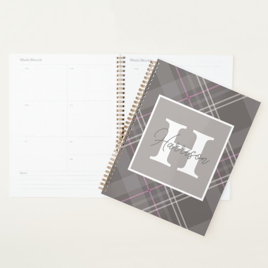 Grijze speldenmonogram Naam Gepersonaliseerd Planner (Display)