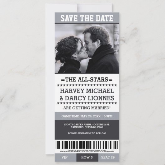Grijze sportticket save-the-date save the date (Voorkant)