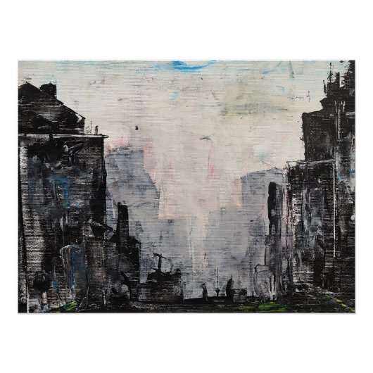 Grijze Stads Abstract Print, Waarde Poster Papier (Voorkant)