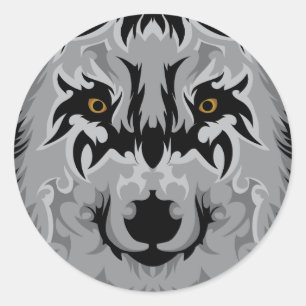 Grijze stam wolfskop ronde sticker