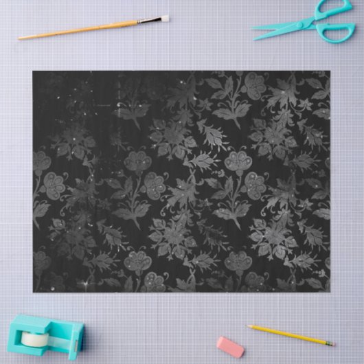 Grijze Stencil Flowers op zwarte lospagina Tissuepapier (Craft)