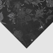 Grijze Stencil Flowers op zwarte lospagina Tissuepapier (Detail)