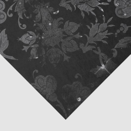 Grijze Stencil Flowers op zwarte lospagina Tissuepapier (Detail)