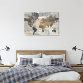 Grijze stenen kaart van de wereld canvas afdruk (Insitu (Slaapkamer))