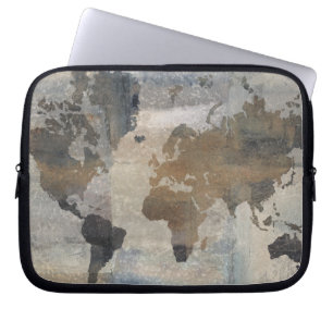 Grijze stenen kaart van de wereld laptop sleeve