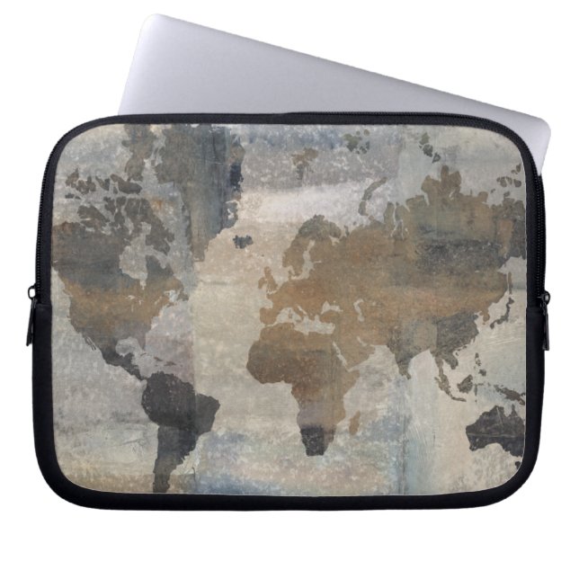 Grijze stenen kaart van de wereld laptop sleeve (Voorkant)
