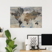 Grijze stenen kaart van de wereld poster (Thuiskantoor)