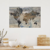 Grijze stenen kaart van de wereld poster (Keuken)