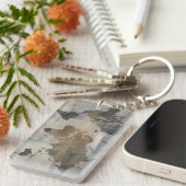 Grijze stenen kaart van de wereld sleutelhanger (Voorkant Rechts)