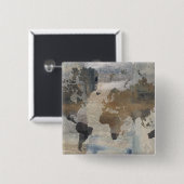 Grijze stenen kaart van de wereld vierkante button 5,1 cm (Voorkant /achterkant)