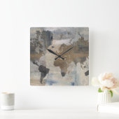 Grijze stenen kaart van de wereld vierkante klok (Huis)