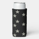 Grijze sterren patroon op zwart seltzer blikjeskoeler (Seltzer Voorkant)