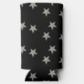 Grijze sterren patroon op zwart seltzer blikjeskoeler (Achterkant)