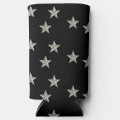 Grijze sterren patroon op zwart seltzer blikjeskoeler (Voorkant)