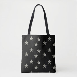 Grijze sterren patroon op zwart tote bag