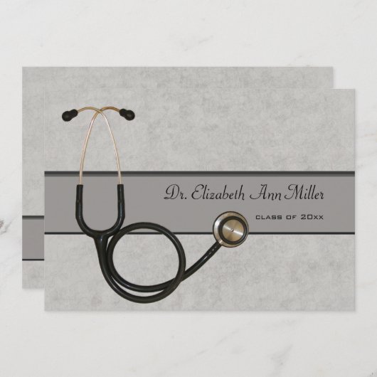 Grijze Stethoscoop - Graduation Party uitnodiging (Voorkant / Achterkant)