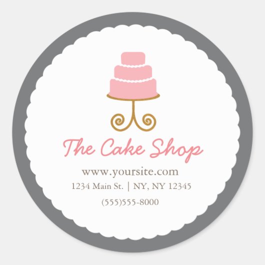Grijze sticker met roze cake banketbakkerij label (Voorkant)