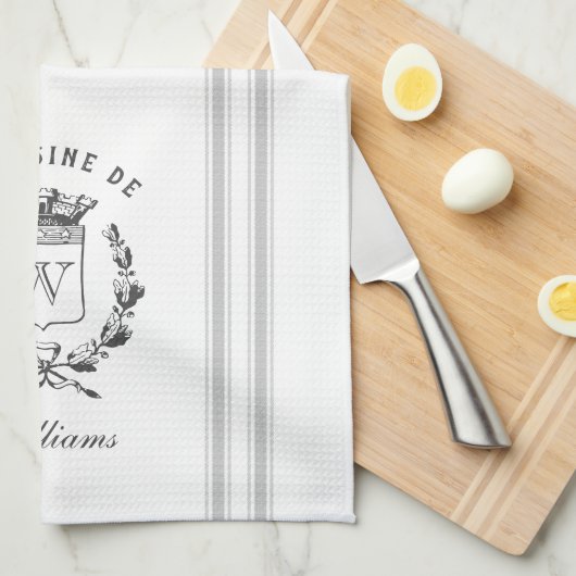 Grijze  stijl Franse zak met aangepaste naam Theedoek (Quarter Fold)