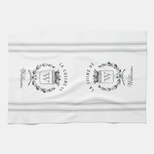 Grijze stijl Franse zak met aangepaste naam Theedoek (Horizontaal)