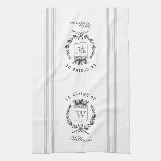 Grijze stijl Franse zak met aangepaste naam Theedoek (Verticaal)