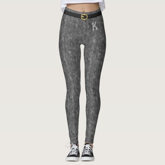 Grijze Stonewashed Denim Jeans Monogram aangepast Leggings (Voorkant)