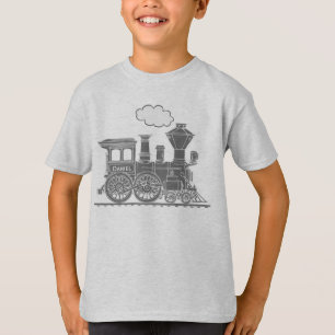 Grijze stoomlocomotief "jouw naam" kinder t-shirt