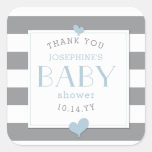 Grijze streep Baby shower Bedankt Vierkante Sticker