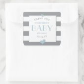 Grijze streep Baby shower Dank je Vierkante Sticker (Tas)