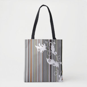 Grijze streep en bloemenontwerp tote bag