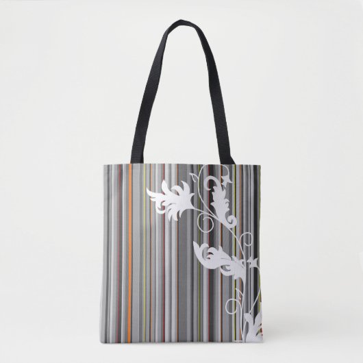 Grijze streep en bloemenontwerp tote bag (Voorkant)