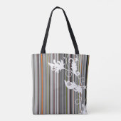 Grijze streep en bloemenontwerp tote bag (Achterkant)
