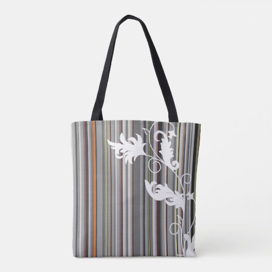 Grijze streep en bloemenontwerp tote bag (Achterkant)