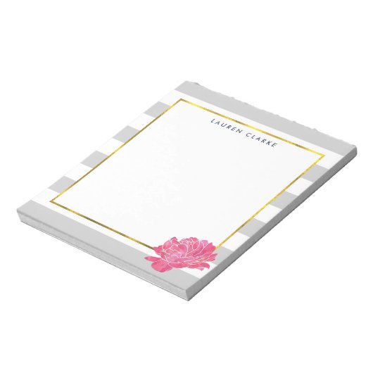 Grijze streep en roze pony Gepersonaliseerd Notiti Notitieblok (Linkerzijde)