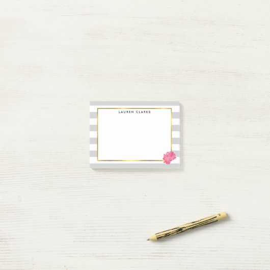 Grijze streep en roze pony post-it® notes (Op bureau)