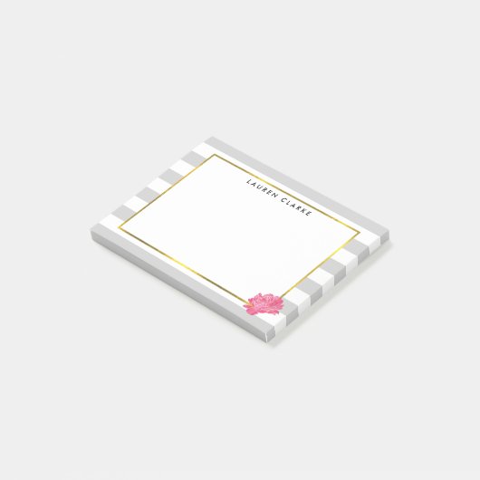 Grijze streep en roze pony post-it® notes (Schuin)