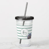 Grijze Streep en Succulent Monogrammed Gepersonali Acryl Drinkbeker (Achterkant)