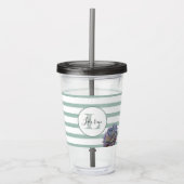 Grijze Streep en Succulent Monogrammed Gepersonali Acryl Drinkbeker (Voorkant)