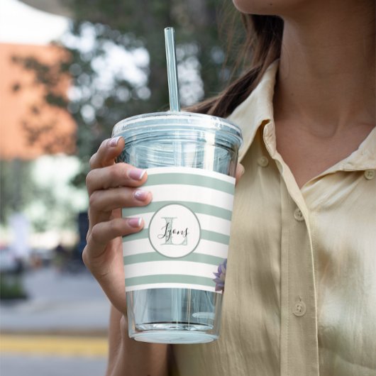 Grijze Streep en Succulent Monogrammed Gepersonali Acryl Drinkbeker