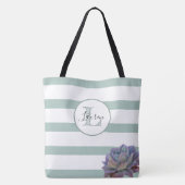 Grijze Streep en Succulent Monogrammed Gepersonali Tote Bag (Achterkant)