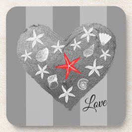 Grijze streep Kustthema Seashell Starfish Heart Bier Onderzetter